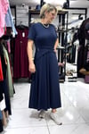 Lacivert Model Kumaş Kısa Kollu Elbise
