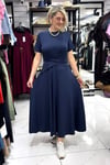 Lacivert Model Kumaş Kısa Kollu Elbise