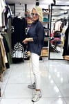 Lacivert Organze Kumaş Uzun Kollu Gömlek
