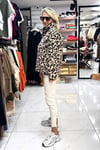 Leopar Desenli Yarım Fermuarlı Wellsoft Sweat