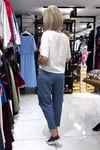 Mavi Bohem Pantolon Keten Kumaş Yanı Detaylı