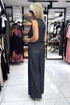 Siyah Renk Tensel Kumaş V Yaka Kolsuz Beli Lastikli Takım