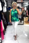 Yeşil Desenli Halter Yaka Gold Halka Detaylı Bluz