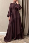 Asimetrik kesim Modal elbise -bordo 