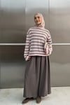 ÇİZGİ DESEN TRİKO KAZAK -PEMBE / GRİ