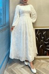 Korse model şifon elbise -beyaz 