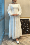 Korse model şifon elbise -beyaz 
