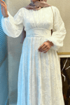 Korse model şifon elbise -beyaz 