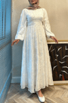 Korse model şifon elbise -beyaz 