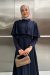 PELERİN DETAYLI ELBİSE -LACİVERT