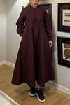 Yaka detaylı poplin elbise - bordo