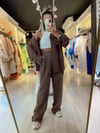 Acı Kahve Beli Düğmeli Bol Paça Keten Pantolon
