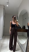 Acı Kahve Beli Lastikli Ön Dikiş Detaylı Bol Pantolon 
