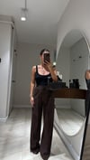 Acı Kahve Beli Lastikli Ön Dikiş Detaylı Bol Pantolon 