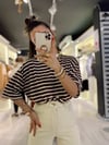 Acı Kahve Beyaz Çizgili Basic Tshirt