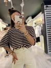 Acı Kahve Beyaz Çizgili Basic Tshirt
