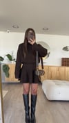 Acı Kahve Dik Yaka Etekli Triko Takım 