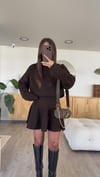 Acı Kahve Dik Yaka Etekli Triko Takım 