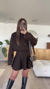 Acı Kahve Dik Yaka Etekli Triko Takım 