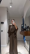 Acı Kahve Fular Detaylı Bluz Pantolon Takım