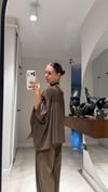 Acı Kahve Fular Detaylı Bluz Pantolon Takım