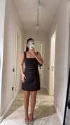 Acı Kahve Kare Yaka Kemer Detaylı Mini Elbise