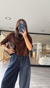 Acı Kahve Kısa Kol Marka Model Crop Kazak