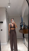 Acı Kahve Ön Bağlamalı Keten Crop Takım
