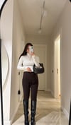 Acı Kahve Ön Dikiş Detaylı Lastikli Ravi Tayt 