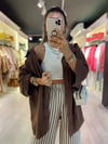Acı Kahve Tek Cep Detaylı Kısa Kol Oversize Keten Gömlek