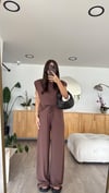 Acı Kahve  Vatkalı Sıfır Kol Modal Pantolon Takım