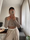 Açık Gri Bel Bağlamalı Bluz 