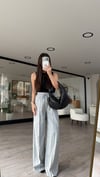 Açık Gri Beli Lastikli Ön Dikiş Detaylı Bol Pantolon