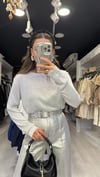 Açık Gri Simli Bisiklet Yaka Triko Bluz 