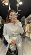 Açık Gri Simli Bisiklet Yaka Triko Bluz 