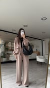 Bej Beli Lastikli Modal Kumaş Bol Paça Pantolon