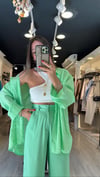 Açık Yeşil Tensel Kumaş Düşük Omuzlu Oversize Gömlek