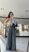 Antasit Renk Çift Pileli Bol Paça Palazzo Pantolon 