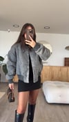 Antrasit Buklet Kumaş Bomber Ceket 