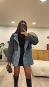 Antrasit Jean Detaylı Kapüşonlu Teddy Ceket