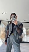 Antrasit Kol Tül Detaylı Crop Ceket