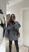 Antrasit Kuşaklı Oversize Kısa Trenç