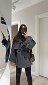 Antrasit Kuşaklı Oversize Kısa Trenç