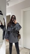 Antrasit Kuşaklı Oversize Kısa Trenç