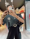 Antrasit Ön ve Arka Çicek Baskılı Eskitme Tshirt