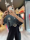 Antrasit Ön ve Arka Çicek Baskılı Eskitme Tshirt