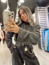Antrasit Taş Aksesuarlı Triko Bluz