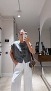 Antrasit Yazı Detaylı Sıfır Kol Sweat