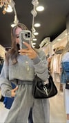 Antrasit Yıkamalı Beli Lastikli Crop Sweat