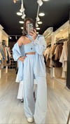 Bebe Mavi Beli Lastikli Tensel Bol Paça Pantolon